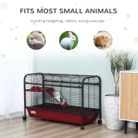 PawHut 42”Metal Wire Small Animal Pet Cage with EasyWheels for Portability & Spacious Multi-Level Design, Red and Black(m-5)