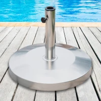 Outsunny 55 lbs Cement Round Patio Umbrella Stand, 19" Stainless Steel Base Stand Holder, Silver(m-8)