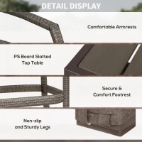 Outsunny 3 PCS Rattan Wicker Bar Set with Wood Grain Top Table and 2 Bar Stools for Outdoor, Patio, Poolside, Garden, Grey(m-6)