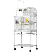 PawHut 55" Large Parrot Cage with Toy Hooks Above Top Bird Perch, Tray, Food Cups, Rolling Stand, Bird Cage for Cockatiels, Parakeets, Lovebirds(m-11)