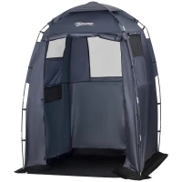 Outsunny 60" x 60" x 82" Shower Tent Extra Wide Changing Room Privacy Portable Camping Shelters with Windows & Floor Mat, Dark Blue(m-2)