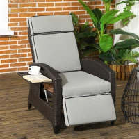 Outsunny Outdoor Recliner Chair with Adjustable Backrest, Cushion, Side Tray, Light Grey(m-1)