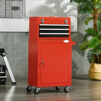 DURHAND 2 In 1 Detachable Tool Box and Tool Cabinet, 3-Drawer Rolling Tool Chest Cabinet on Wheels with Lock and 2 Keys, Red(m-1)