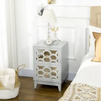 HOMCOM Modern Bedside Table, Side End Table with Drawers and Front Mirror, 15.4"x14.4"x23.6", Gray(m-8)