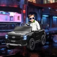 Qaba Ford Ranger Licensed Kids Ride on Car 12V Battery Power Car with Remote Control, Spring Suspension Toy Storage, Black(m-2)
