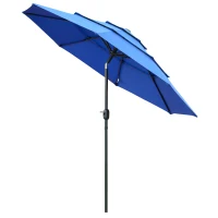 Outsunny 9FT 3 Tiers Patio Umbrella Outdoor Market Umbrella with Crank, Push Button Tilt for Deck, Backyard and Lawn, Dark Blue(m-11)