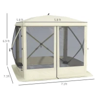 Outsunny Pop Up Camping Canopy Gazebo Screen Shelter Tent with Single Person Easy Set-Up, Ventilating Mesh, Portable Carry Bag for Outdoor Camping Party Event, 7x7FT, Beige(m-3)