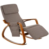 HOMCOM Rocking Chair with Adjustable Footrest, Padded Cushion, Removable Side Pocket & Soft Pillow for Living Room, Bedroom, Natural Wood frame Linen Touch, Brown(m-11)