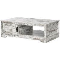 HOMCOM Coffee Table, Vintage Style Center Table with Cabinet, Open Storage Compartments, Coffee Tables for Living Room, Bed Room, White(m-11)