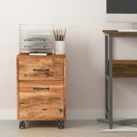 HOMCOM Vertical Filing Cabinet 2 Drawer, Mobile File Cabinet with Wheels for Letter Size, Home Office Organizer, Rustic Brown(m-8)