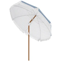 Outsunny 7 x 7 ft Outdoor Umbrella with Tilt, Vent, Patio Market Table Umbrella Parasol with Fringed Ruffles and Flounce, Blue(m-1)