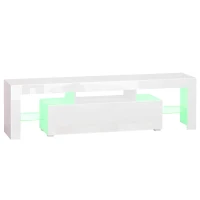 HOMCOM High Gloss TV Stand Cabinet with Remote Controlled LED Lights, Media TV Console Table with Storage Compartment for TVs up to 65", White(m-11)