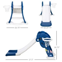 Qaba Kids Slide with Basketball Hoop Toddler Climber Freestanding Slider Playset Playground Slipping Slide Indoor Outdoor Exercise Toy Activity Center for 3-6 Years Old Blue(m-3)