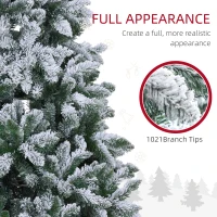 HOMCOM 7 Foot Artificial Flocked Christmas Tree with Snow, Metal Stand, Hinged Xmas Tree for Home Office Holiday(m-5)