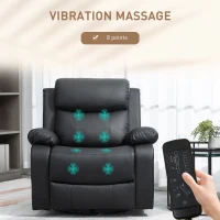 HOMCOM PU Leather Reclining Chair with Vibration Massage Recliner, Swivel Base, Rocking Function, Remote Control, Black(m-4)