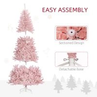HOMCOM 7.5 FT Tall PreLit Artificial Christmas Tree with Realistic Branches, 500 Warm White LED Lights and 1346 Tips, Pink(m-8)