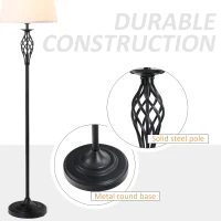 HOMCOM 3 Piece Table Floor Lamp Set with Metal Pole, Round Base, and Fabric Lampshade, for Living Room, Black/White(m-6)