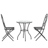Outsunny 3 Piece Patio Bistro Set with Mosaic Design, Outdoor Dining Furniture Set for 2 with Folding Chairs, Green(m-11)
