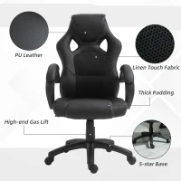 HOMCOM Racing Gaming Chair Office Chair Computer Desk Gamer Chair with Swivel Wheels, Padded Headrest, Tilt Function, Black(m-7)