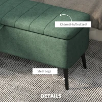 HOMCOM 40" Ottoman with Storage, Linen Upholstered Storage Ottoman Bench with Steel Legs for Living Room, Bedroom Dark Green(m-6)