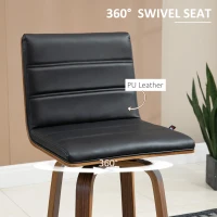 HOMCOM Swivel Bar Stools Set of 2, Upholstered Bar Height Stools, Bar Chairs with Soft Padding Seat and Wood Legs, Black(m-5)
