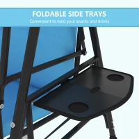 Outsunny 3-Seat Outdoor Porch Swing Patio Swing with Adjustable Canopy, Side Tray, Removable Cushion for Garden, Poolside, Blue(m-7)