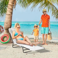 Outsunny Folding Chaise Lounge Chair, Pool Sun Tanning Chair, Outdoor Lounge Chair with Reclining Back, Breathable Mesh Seat, Headrest for Beach, Yard, Patio, Cream White(m-11)