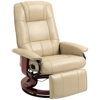 HOMCOM Faux Leather Manual Recliner, Adjustable Swivel Lounge Chair with Footrest, Armrest and Wrapped Wood Base for Living Room, Cream White(m-11)