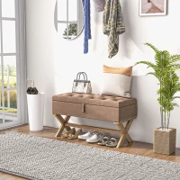 HOMCOM Upholstered Bedroom Bench, End of Bed Bench, Ottoman with Wood Legs, 35.75"W x 16.25"D x 19.75"H, Brown(m-8)