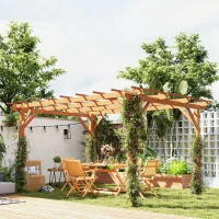 Outsunny 10' x 13' Wood Pergola, Outdoor Gazebo Grape Trellis with Stable Structure for Climbing Plant Support, Dark Brown(m-2)