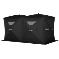 Outsunny 5-8 People Ice Fishing Shelter, Pop-Up Portable Ice Fishing Tent with Carry Bag, Two Doors, Windows and Vents, Ice Shanty for Winter Fishing, Black(m-1)