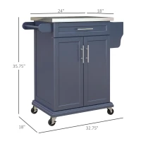 HOMCOM Kitchen Island with Wheels, Rolling Kitchen Island with Storage, Stainless Steel Countertop for Dining Room, Deep Blue(m-3)