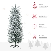HOMCOM 6' Artificial Flocked Christmas Tree with Snow Frosted Branches, Auto Open, Steel Base(m-4)