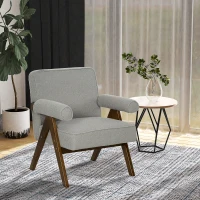 HOMCOM Cashmere Accent Chair Armchair with Wide Seat and Soft Padded Armrests for Reading, Bedroom, Light Grey(m-9)