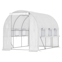 Outsunny 9.7' x 6.5' x 6.5' Walk-in Tunnel Greenhouse, Outdoor Green House with Anti-Tear PE Cover, Zipper Doors and Mesh Windows, White