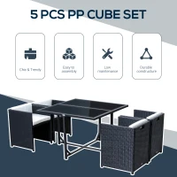 Outsunny 5 Pieces Wicker Patio Dining Set Outdoor Furniture Set with Removable Cushions, Glass Top Dining Table, PE Rattan Conversation Set for Garden Poolside Backyard, Cream(m-4)