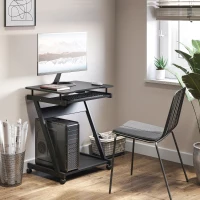 HOMCOM Movable Computer Desk with 4 Moving Wheels Sliding Keyboard Tray Home Office Workstation Black(m-1)