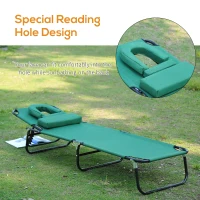 Outsunny Folding Outdoor Lounge Chair, Portable Reclining Beach Lounger with Face Hole, Detachable Pillow, 3-Position Adjustable Backrest, For Patio, Garden, Poolside, Green(m-7)