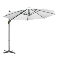 Outsunny 9.6' Cantilever Patio Umbrella Outdoor Hanging Offset Umbrella, Cross Base, 360° Rotation Aluminum Poles, White(m-11)