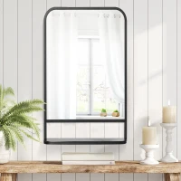 HOMCOM 34" x 21" Rectangle Modern Wall Mirror with Storage Shelf, Mirrors for Wall in Living Room, Bedroom, Black(m-6)