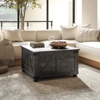 HOMCOM Farmhouse Coffee Table with Storage, Large Square Coffee Table for Living Room Furniture, Wooden Center Table(m-7)