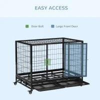 PawHut 43" Heavy Duty Dog Crate with Removable Tray, Lockable Wheels and Double Door, for Large and Extra Large Dogs, Black(m-5)