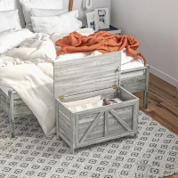 HOMCOM Storage Chest, Farmhouse Lift Top Box Organizer with Safety Hinge, for Bedroom, Entryway, Living Room, Gray Wood Grain(m-10)