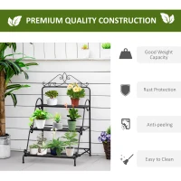 Outsunny Outdoor Plant Stand, 3 Tier Metal Plant Shelf, Stair Style Flower Stand, Plant Display Storage Organizer for Indoor Outdoor Patio Balcony Yard(m-5)