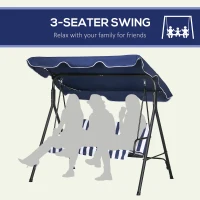 Outsunny 3-Seat Outdoor Patio Swing Chair with Cushion, Steel Frame Stand, Adjustable Tilt Canopy for Patio, Garden, Dark Blue(m-6)