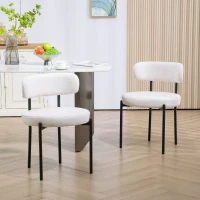 HOMCOM 2 Pieces Kitchen Chairs, Modern Dining Chairs w/ Berber Fleece Upholstery and Steel Legs for Living Room, Cream White(m-1)