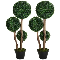 HOMCOM 35.5" Artificial Plant for Home Decor Indoor & Outdoor Fake Plants Artificial Tree in Pot, Ball Boxwood Topiary Tree for Home Office, Living Room Decor, Set of 2, Green(m-11)