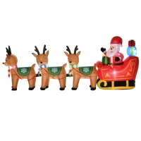 HOMCOM 10.5 ft Long Santa Claus on Sleigh with 3 Reindeer Lighted Christmas Inflatable, LED Outdoor Holiday Yard Blow Up Decoration(m-11)