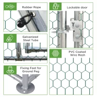 PawHut Chicken Run, Galvanized Large Metal Chicken Coop Cage, Walk-in Enclosure Poultry Hen Run House Playpen Rabbit Hutch with Flat Roof, Cover, 9.2' x 12.5' x 6.5', Silver(m-5)