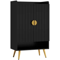 HOMCOM Entryway Shoe Storage Cabinet, Narrow Shoe Cabinet with Adjustable Shelves and Open Shelf for 15 Pairs of Shoes, Black(m-2)